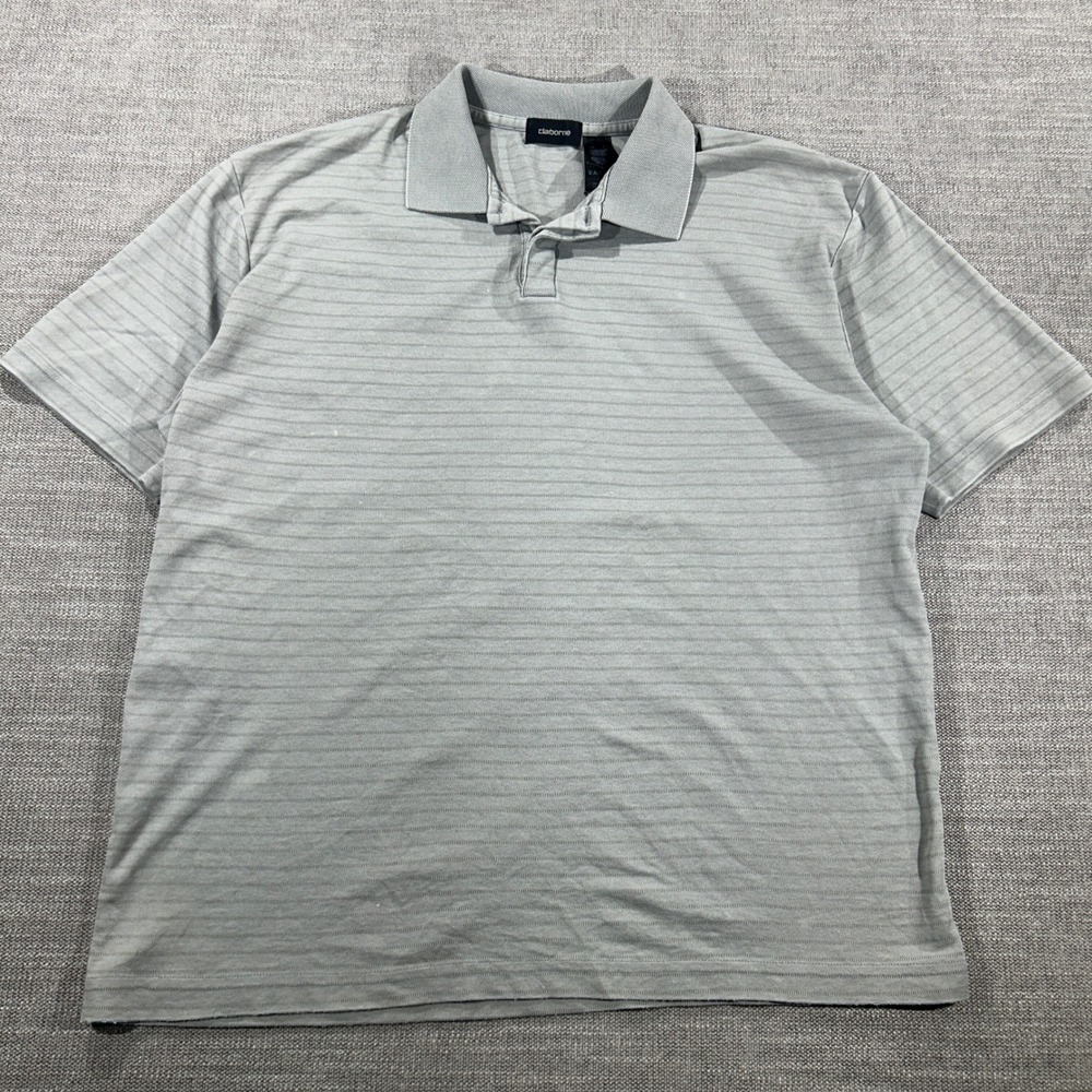 Claiborne Polo Shirt Mens Large Gray Excellent Striped Pima Cotton Blend Short